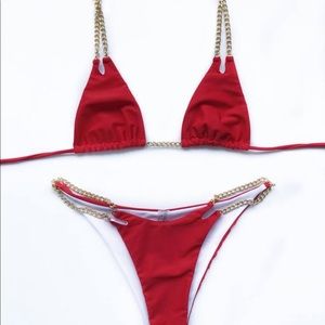 Red gold chain bikini